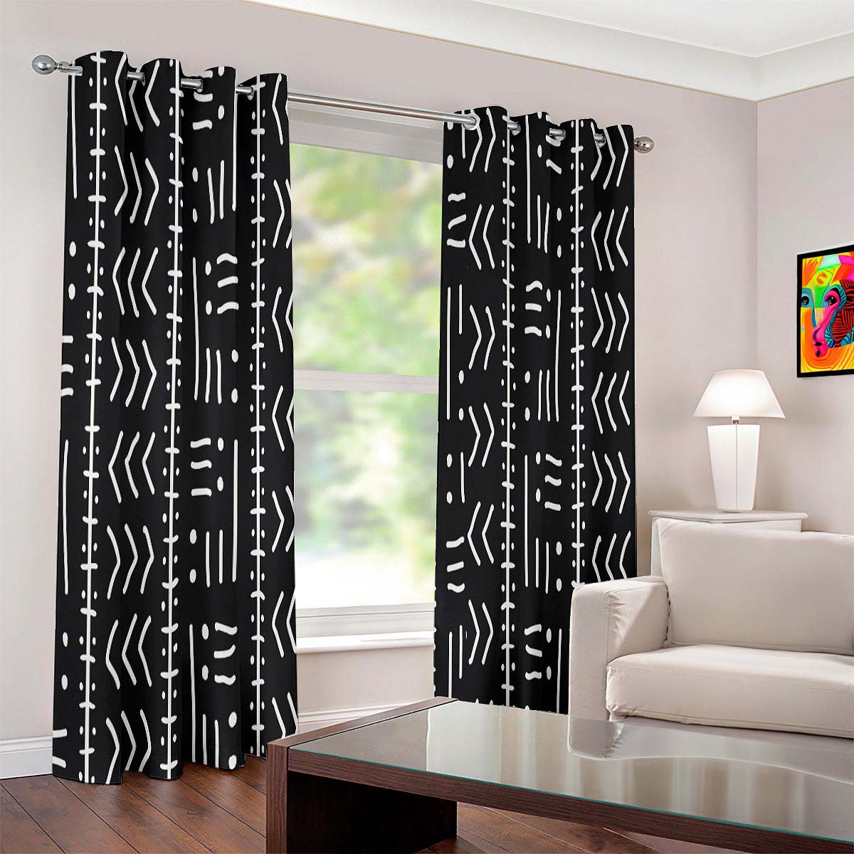 African Geometric Blackout Curtains Black and White (Two-Piece)