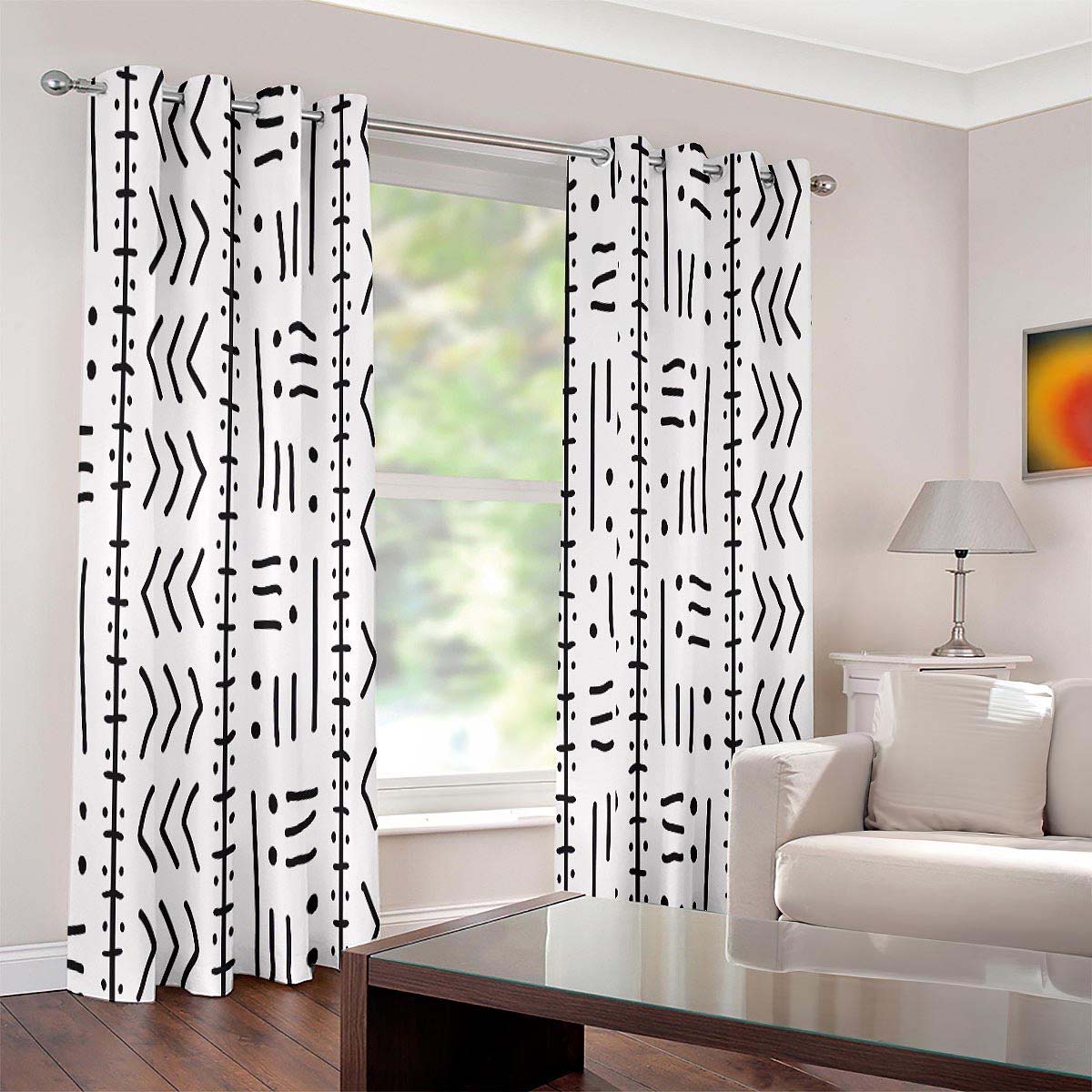 African Geometric Blackout Curtains Black and White (Two-Piece)