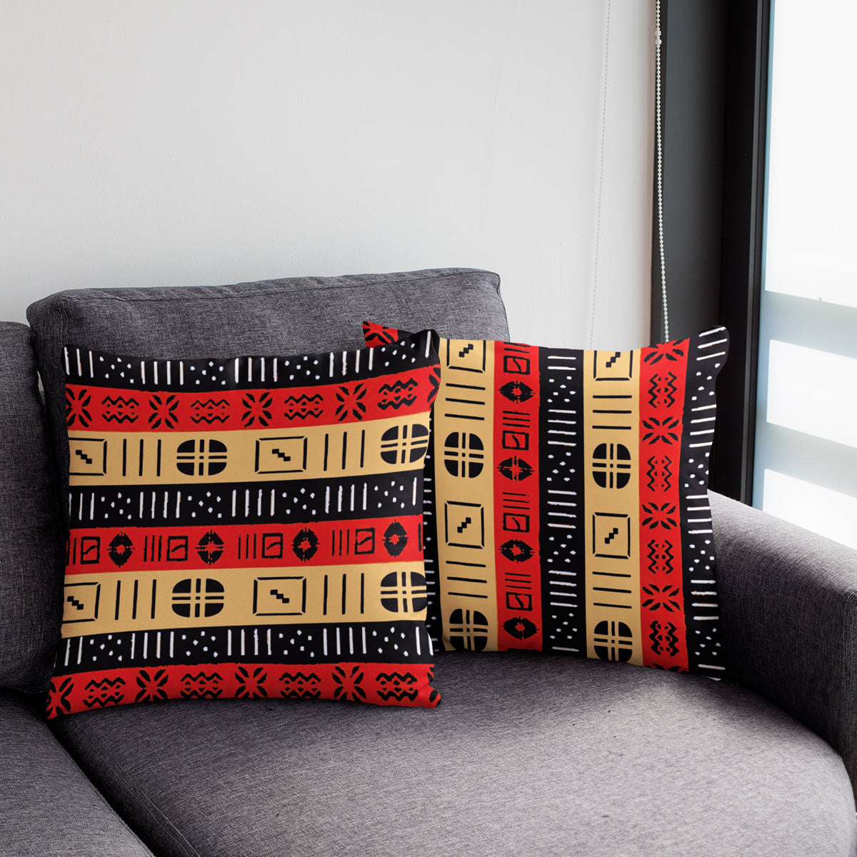 African Print Pillow Cover Bogolan | Traditional Decor - 2 Sets