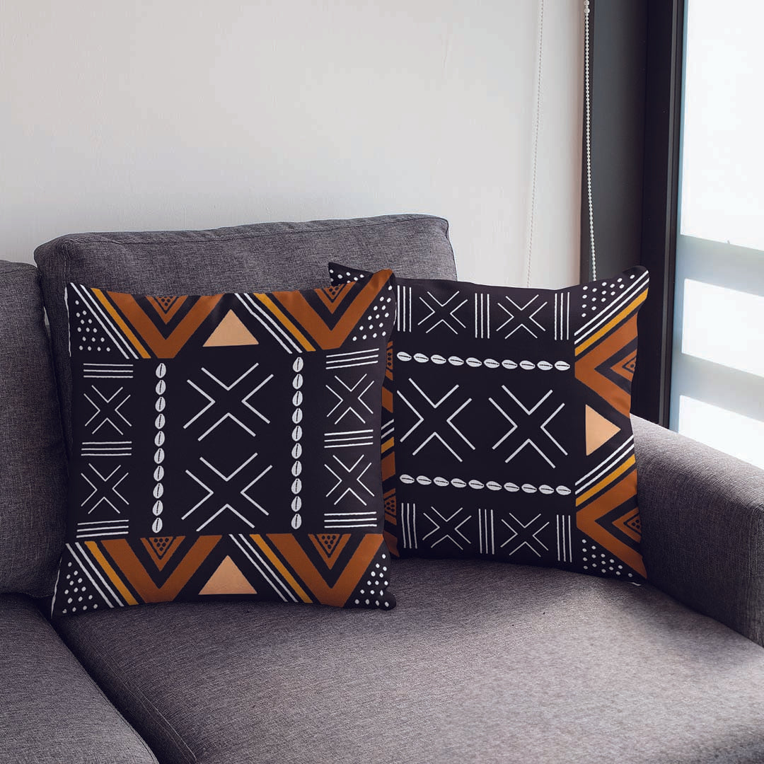 Mudcloth African Pillow Covers | Tribal Decor - 2 Sets