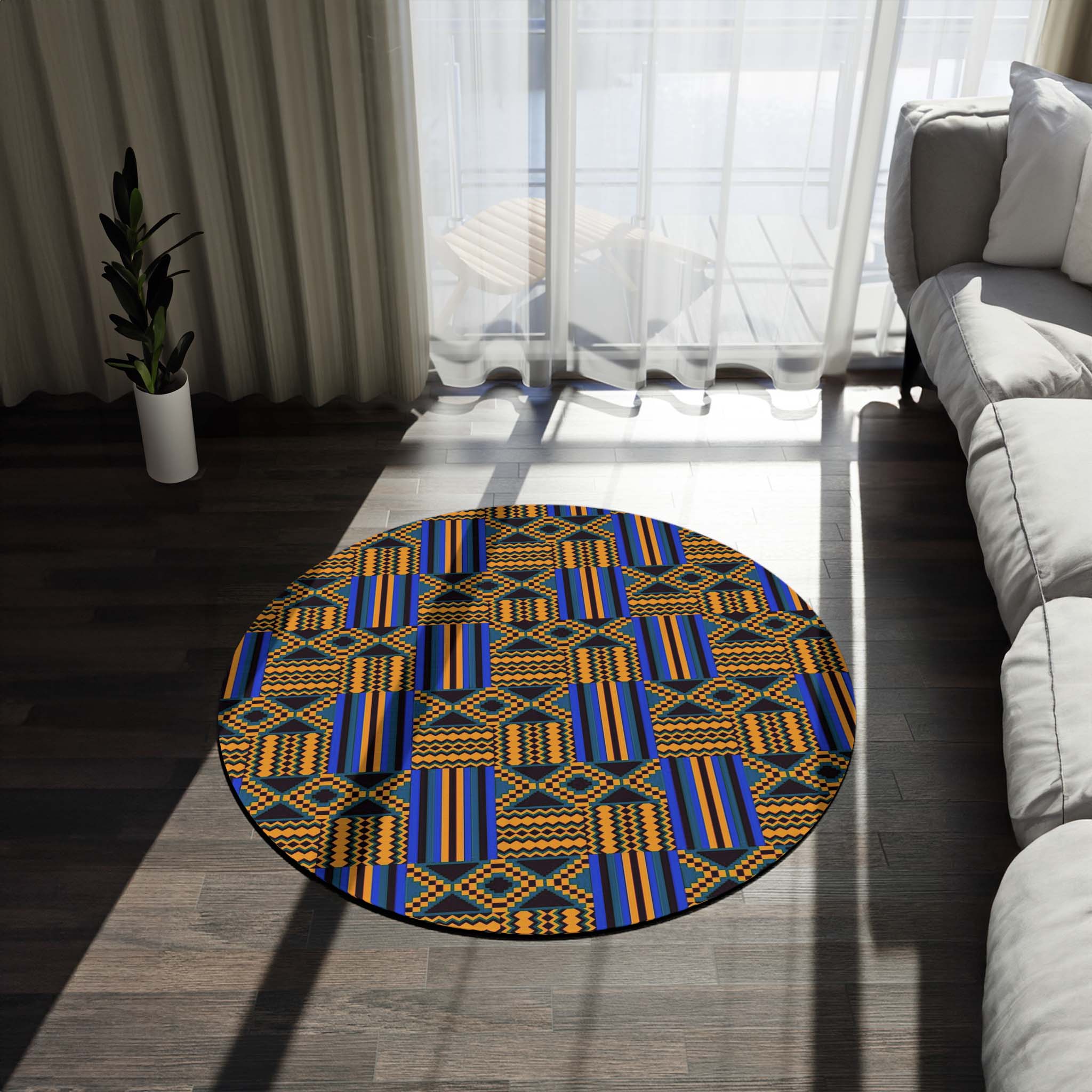 Colorful Round Rug Tribal Carpets for Living Room Blue