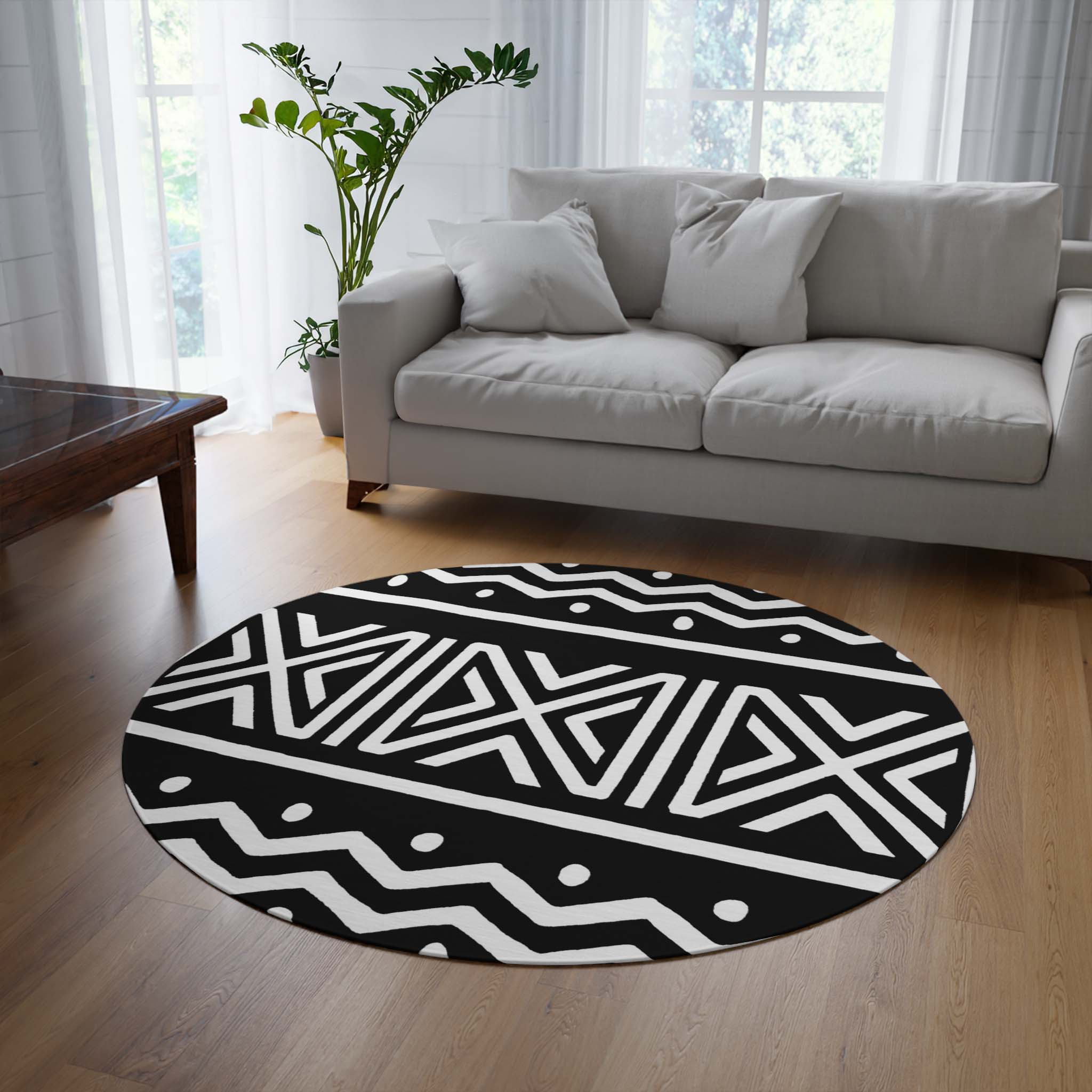Zigzag Black and White Round Rug African Circle Carpets