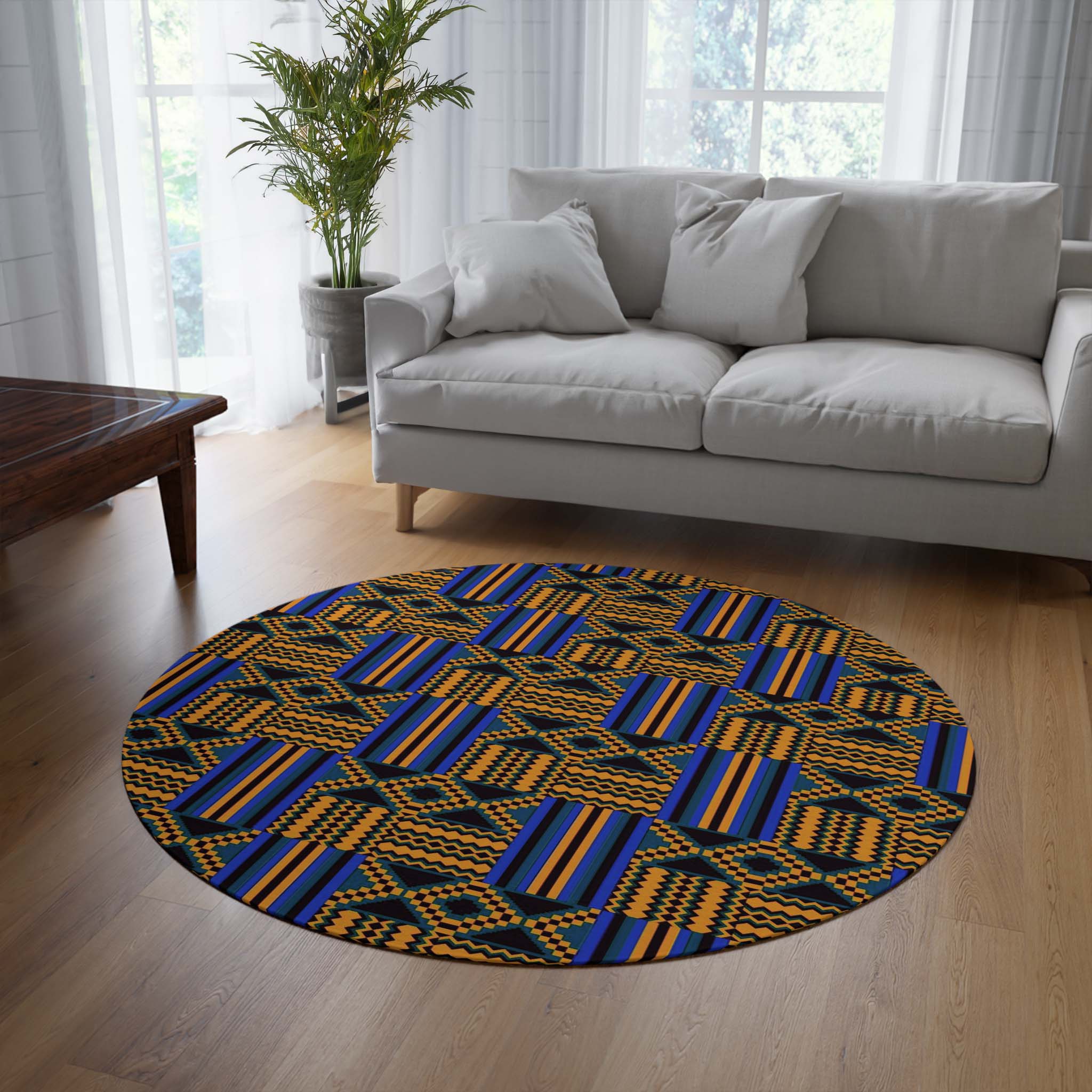 Colorful Round Rug Tribal Carpets for Living Room Blue