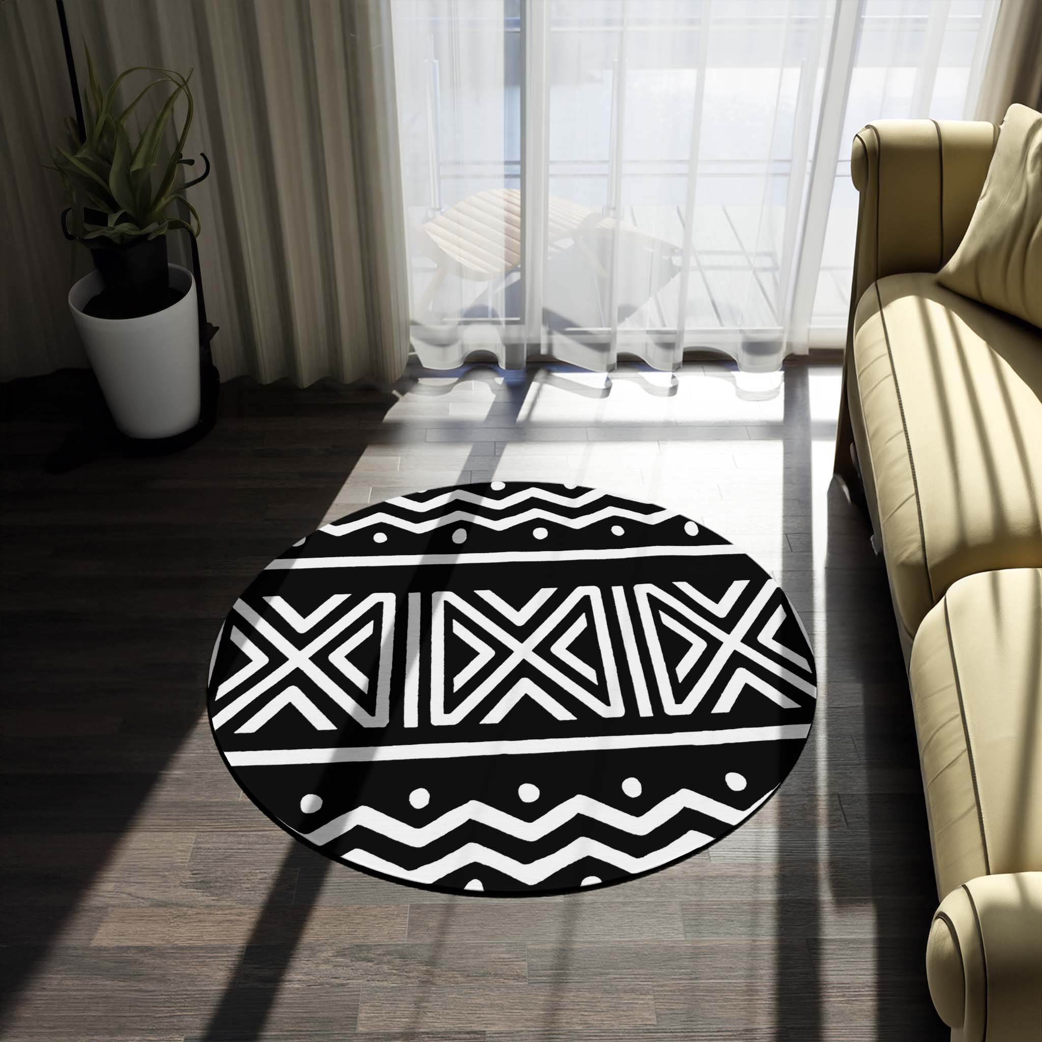 Zigzag Black and White Round Rug African Circle Carpets