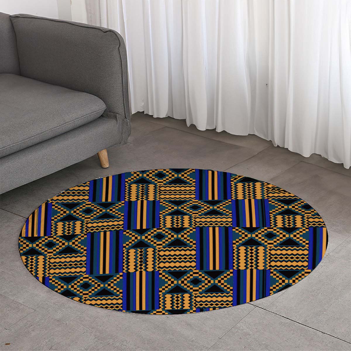 Colorful Round Rug Tribal Carpets for Living Room Blue