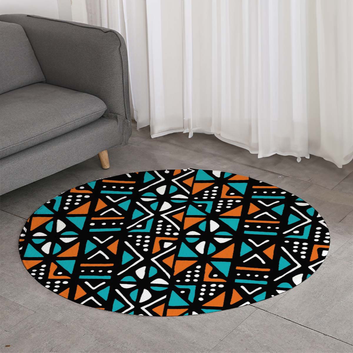 Colourful Round Rug African Carpet Design Mudcloth - Bynelo