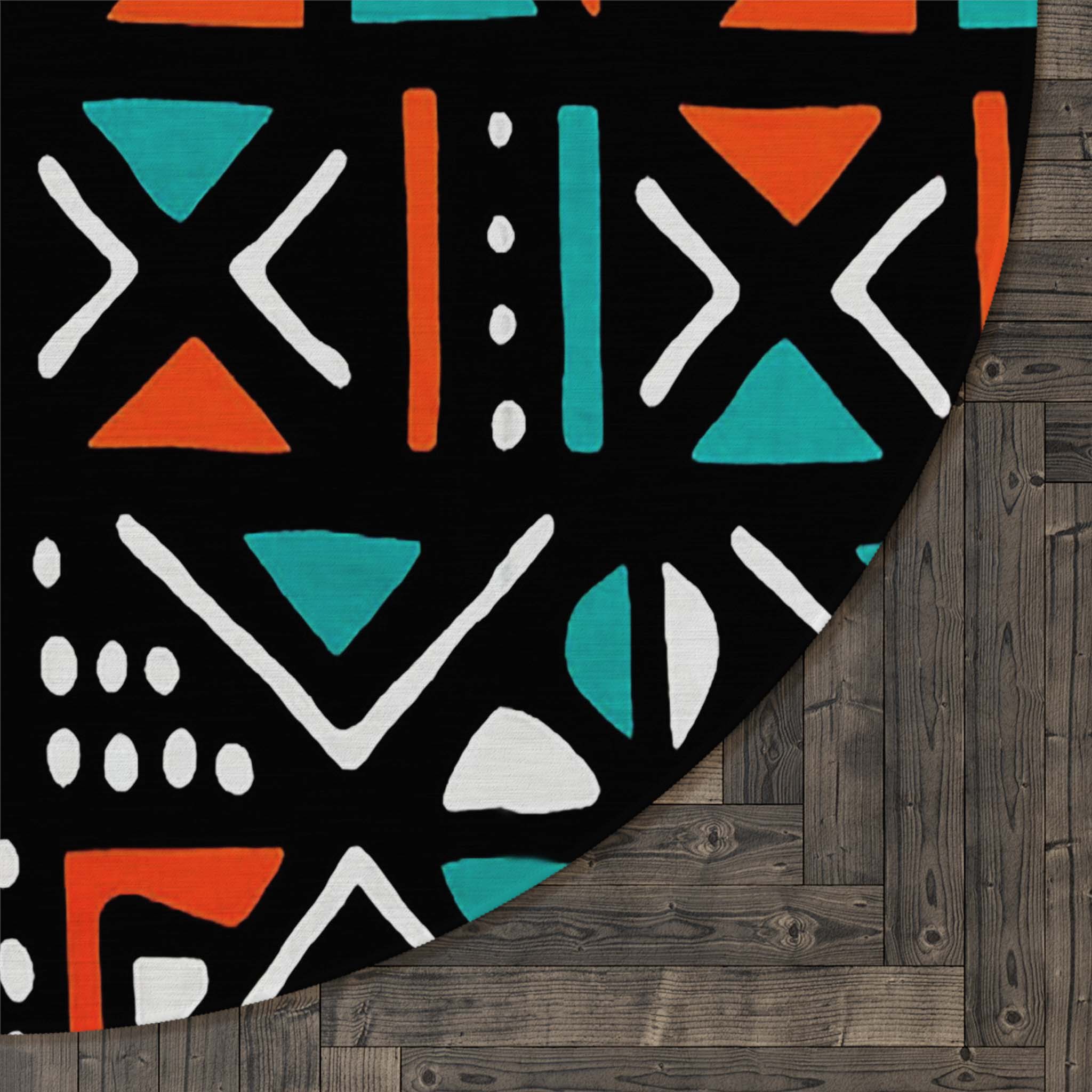 Colourful Round Rug African Carpet Design Mudcloth - Bynelo