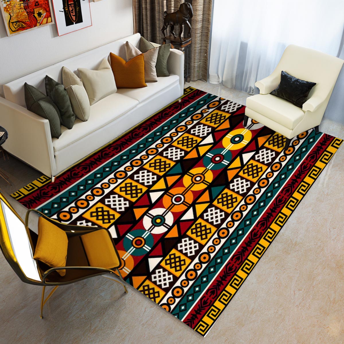 African Style Rug Modern Bogolan Colourful Carpet- Bynelo
