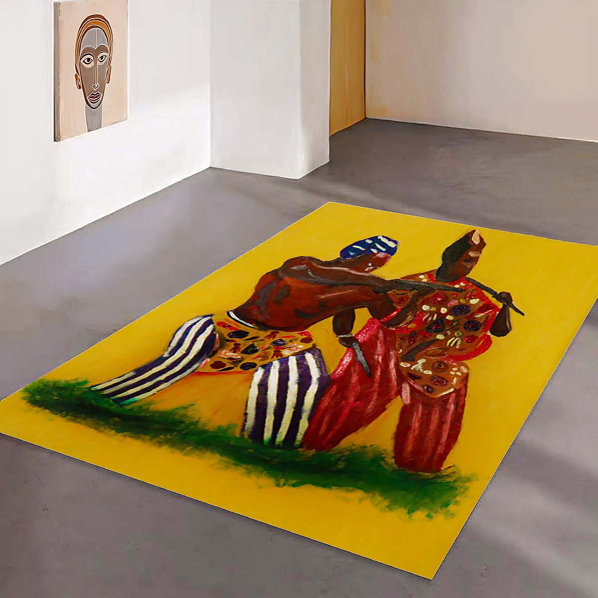 American Traditional Rug Two African Yoruba Male Hunters