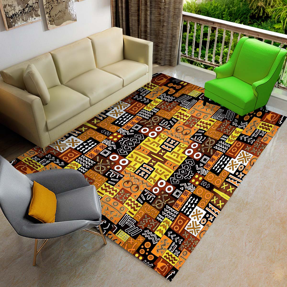 Abstract Rug | Geometric African Cultural Bogolan Carpet