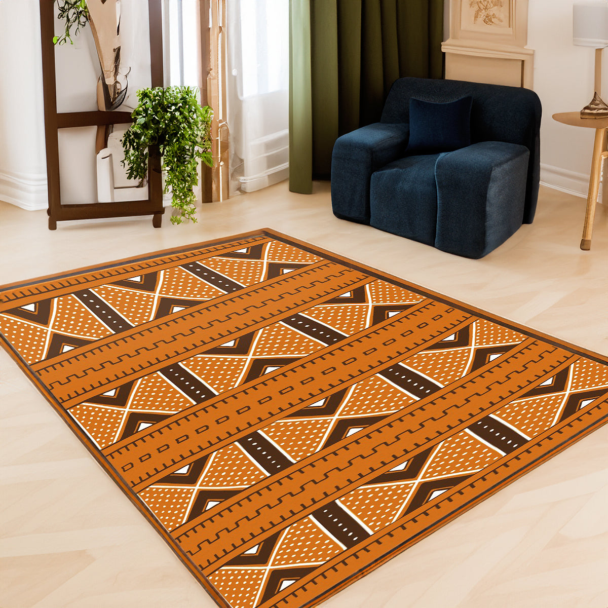 Orange Colorful Area Rug Nude Carpet Mud Cloth Print