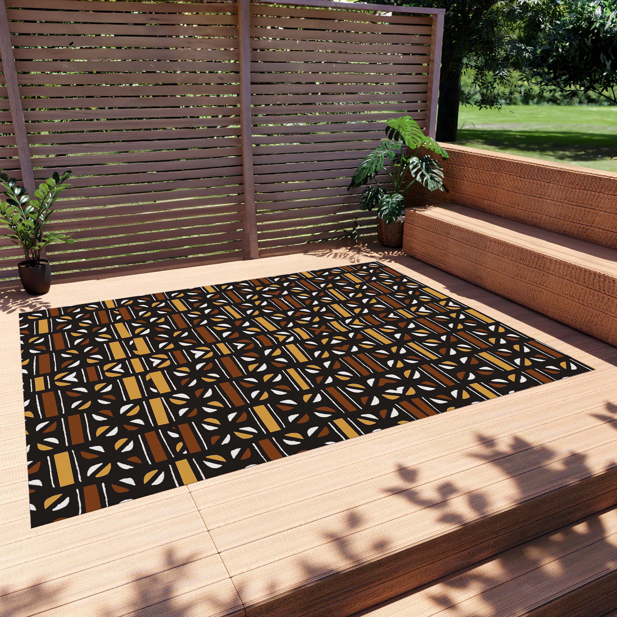 Outdoor Rug African Mudcloth Print Carpet - Bynelo