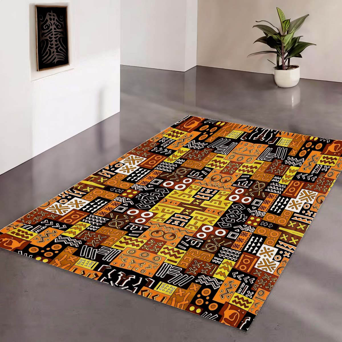 Abstract Rug | Geometric African Cultural Bogolan Carpet
