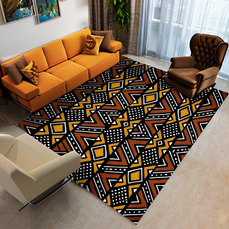 Durable Rug Mudcloth Carpet African Zigzag Print