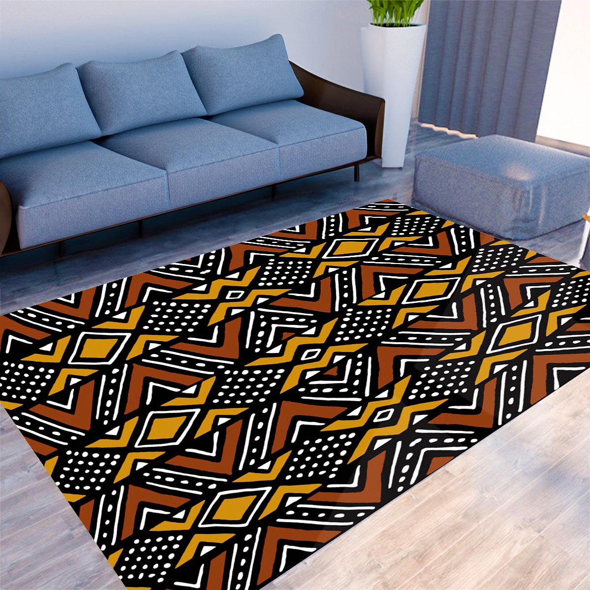 Durable Rug Mudcloth Carpet African Zigzag Print