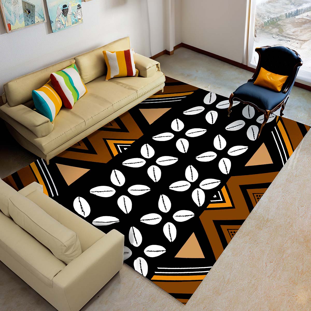 Afrocentric Rugs Tribal Area Carpet Cowrie Inspired - Bynelo