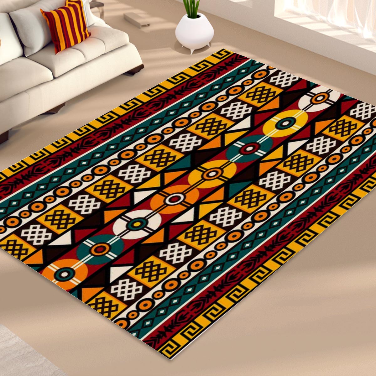 African Style Rug Modern Bogolan Colourful Carpet- Bynelo