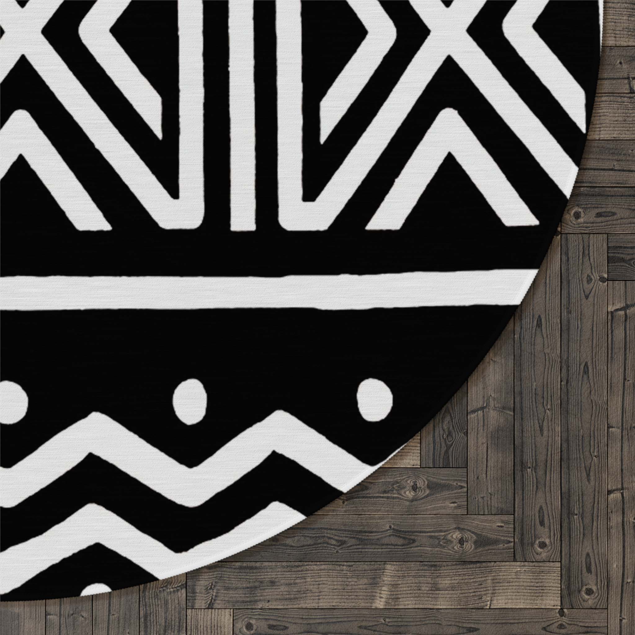Zigzag Black and White Round Rug African Circle Carpets