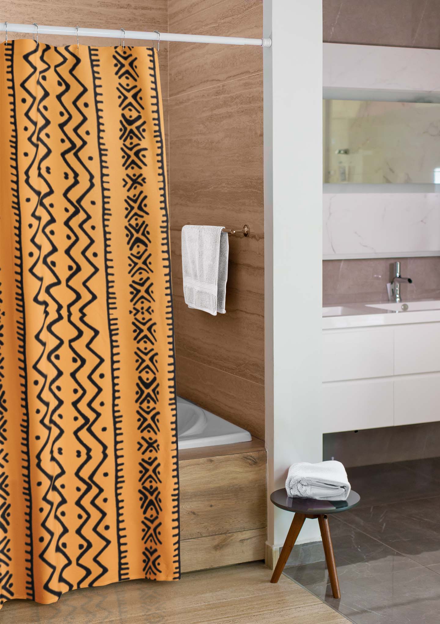Mudcloth Yellow and Black Shower Curtain Bathroom Decor