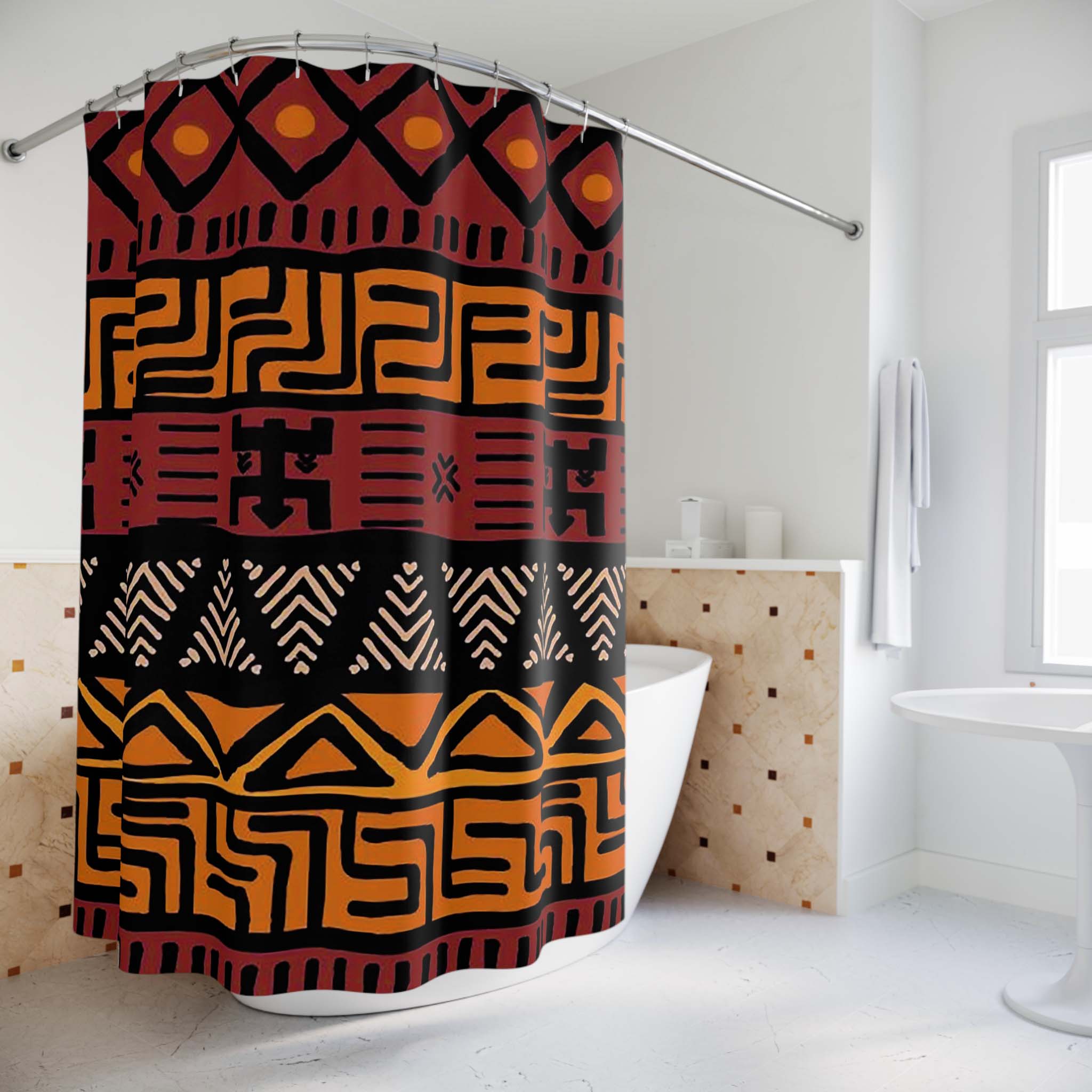 African Shower Curtains Bogolan Unique Bathroom Curtains
