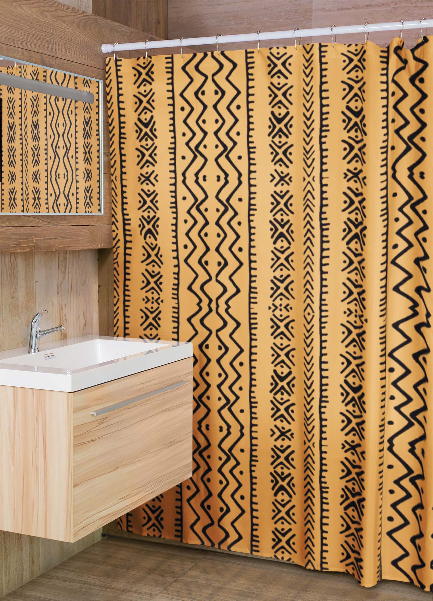 Mudcloth Yellow and Black Shower Curtain Bathroom Decor