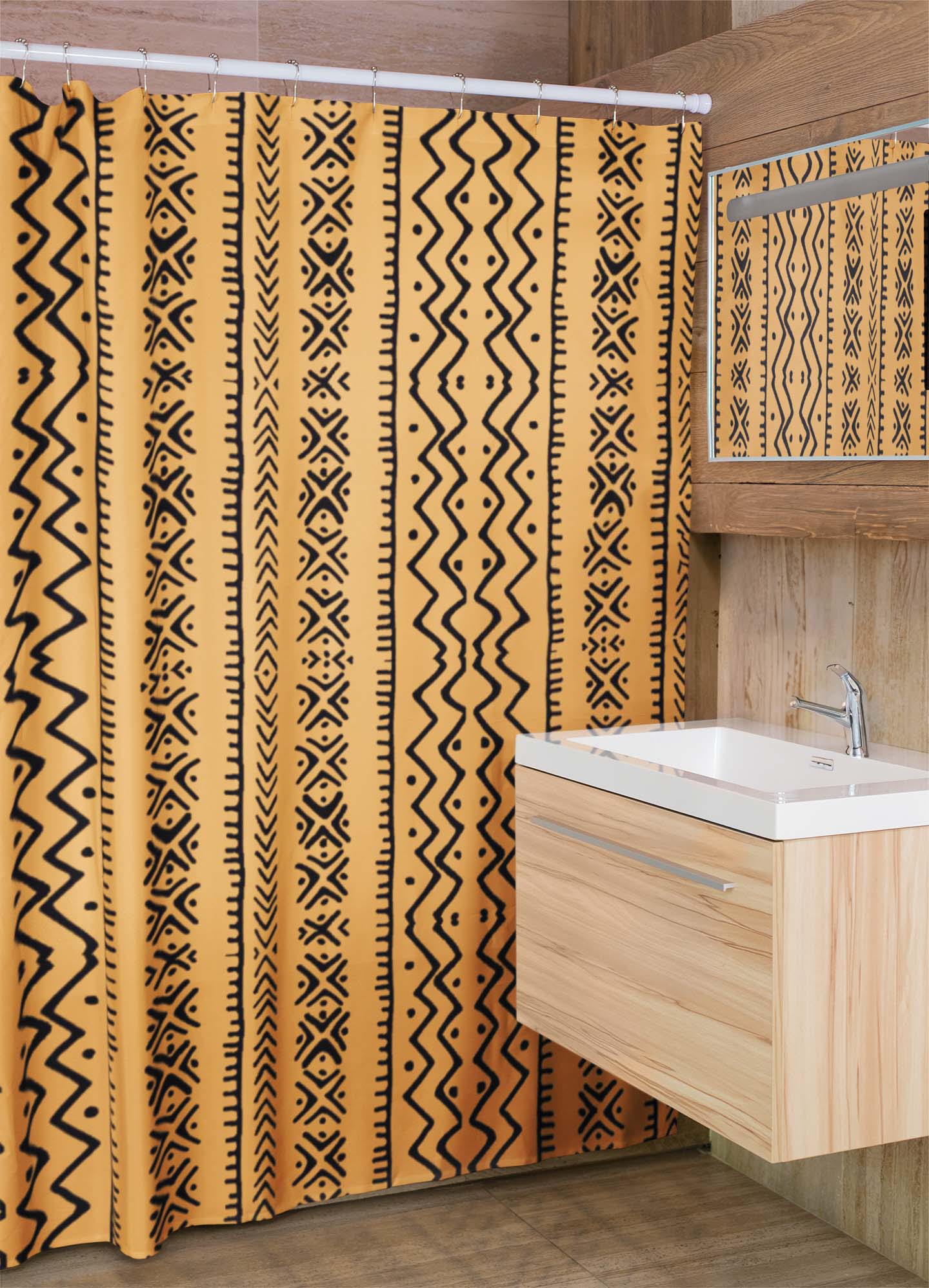 Mudcloth Yellow and Black Shower Curtain Bathroom Decor