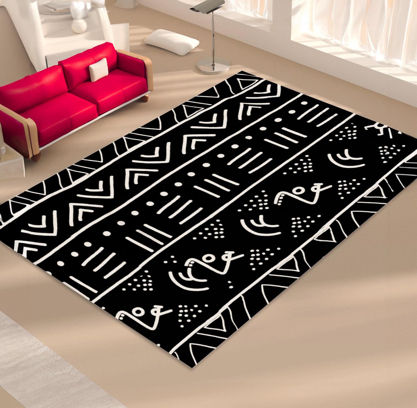 African Rugs for Living Room | Black White Carpet - Bynelo
