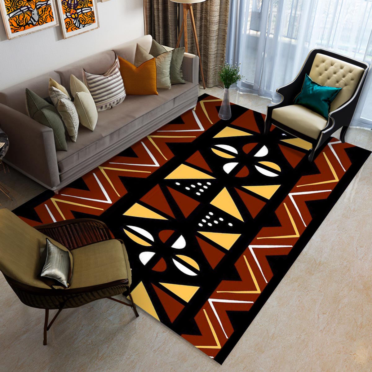 Bogolan African Rugs for Living Room | Tribal Carpets Brown
