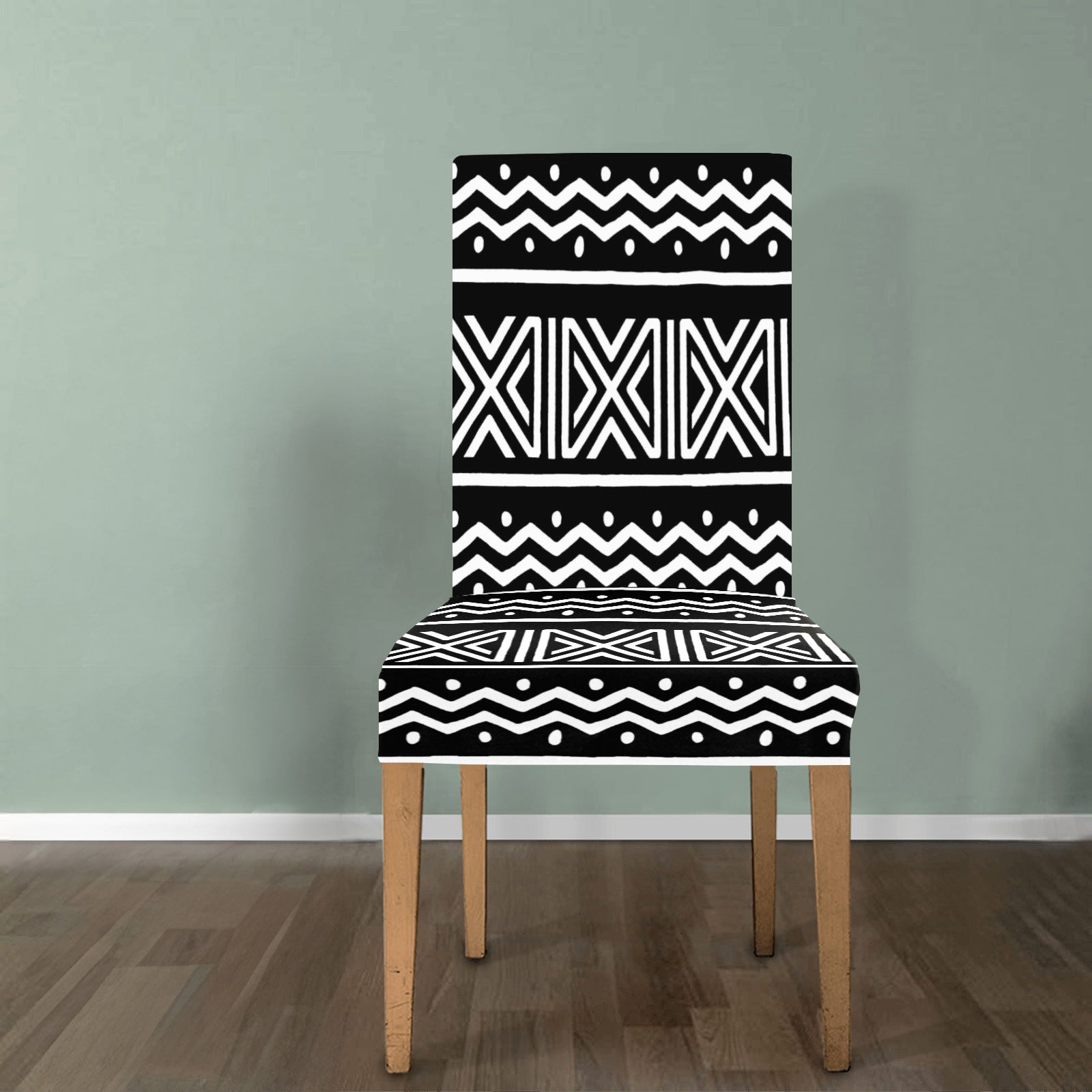 Removable Dining Chair Covers Black | Mudcloth Zigzag