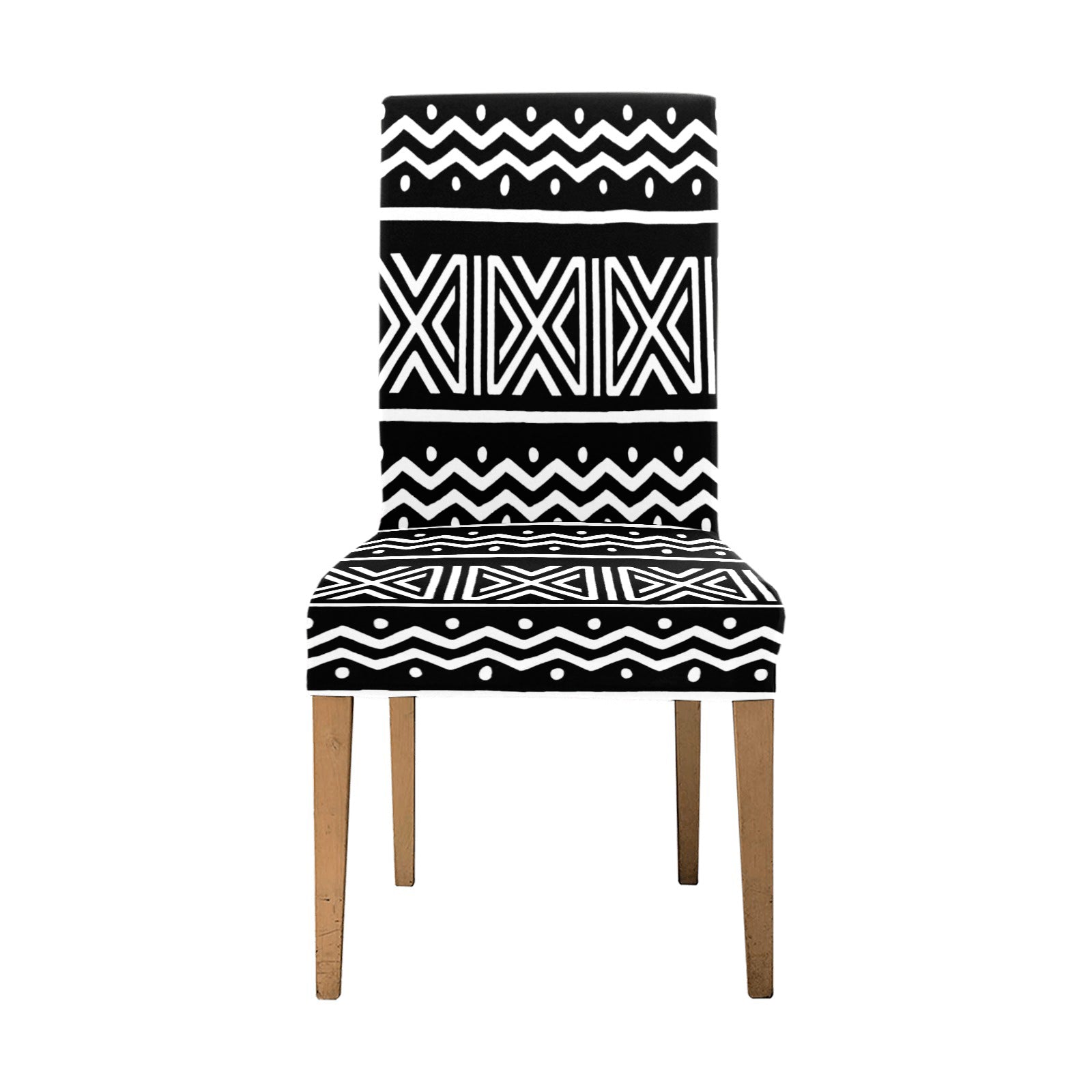 Removable Dining Chair Covers Black | Mudcloth Zigzag