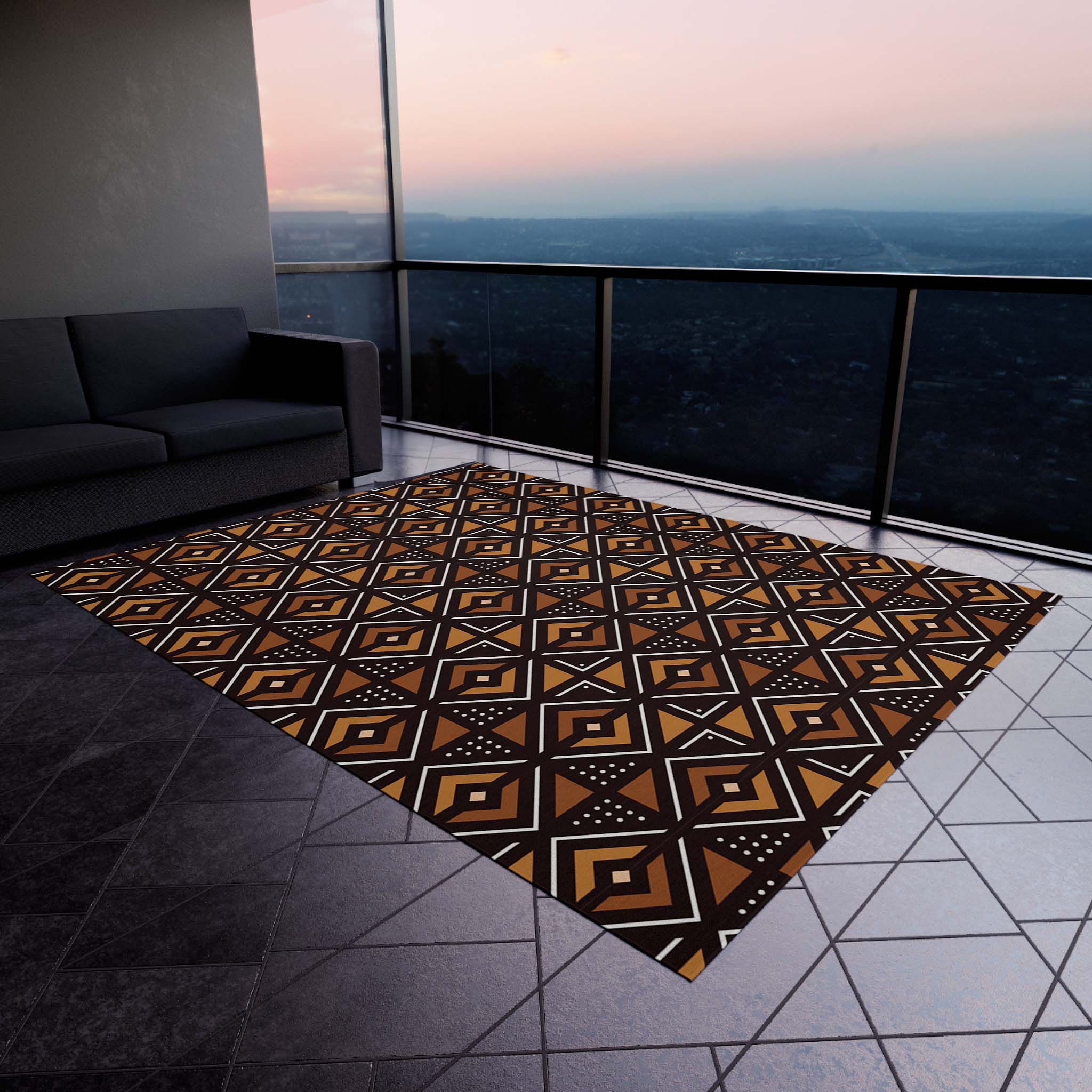 Colorful Habitat Outdoor Rugs African Print Carpet Brown
