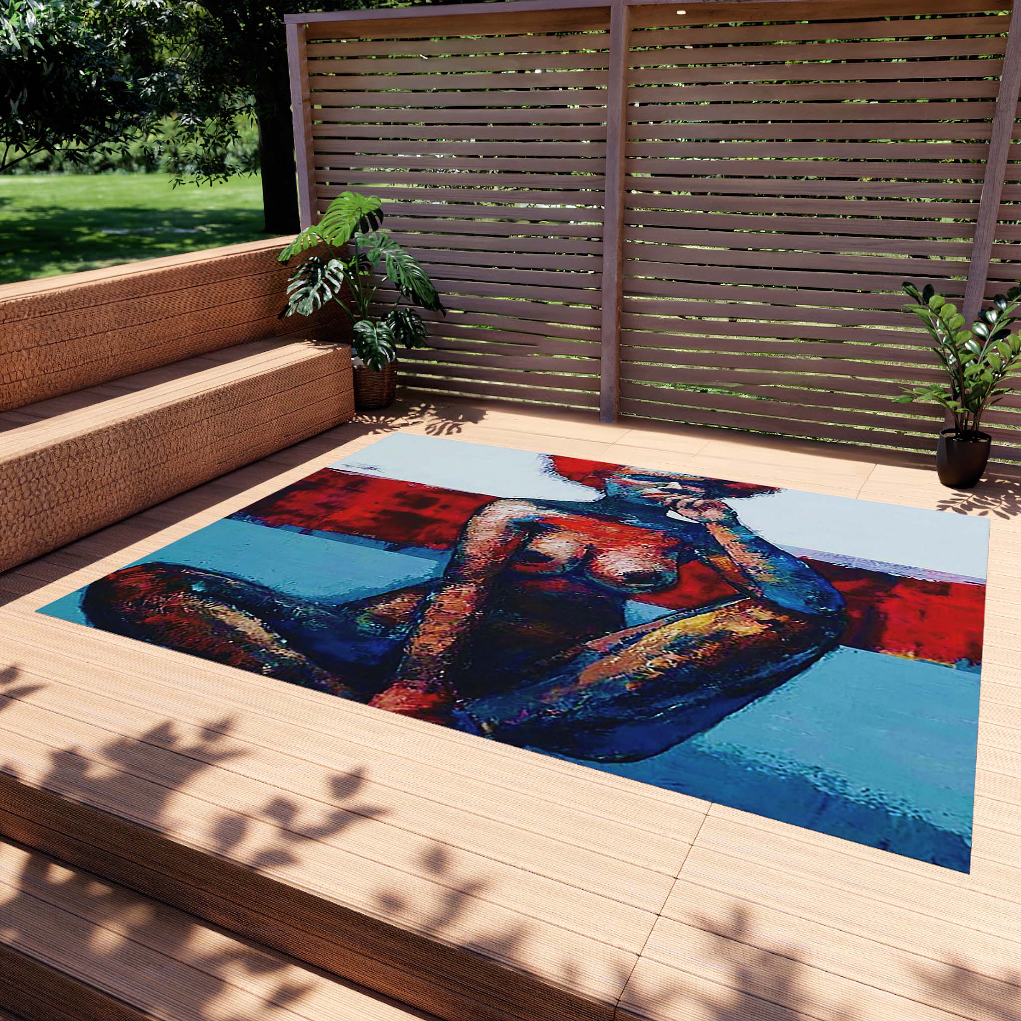 African Colourful Outdoor Rug Woman Art Carpet Nude