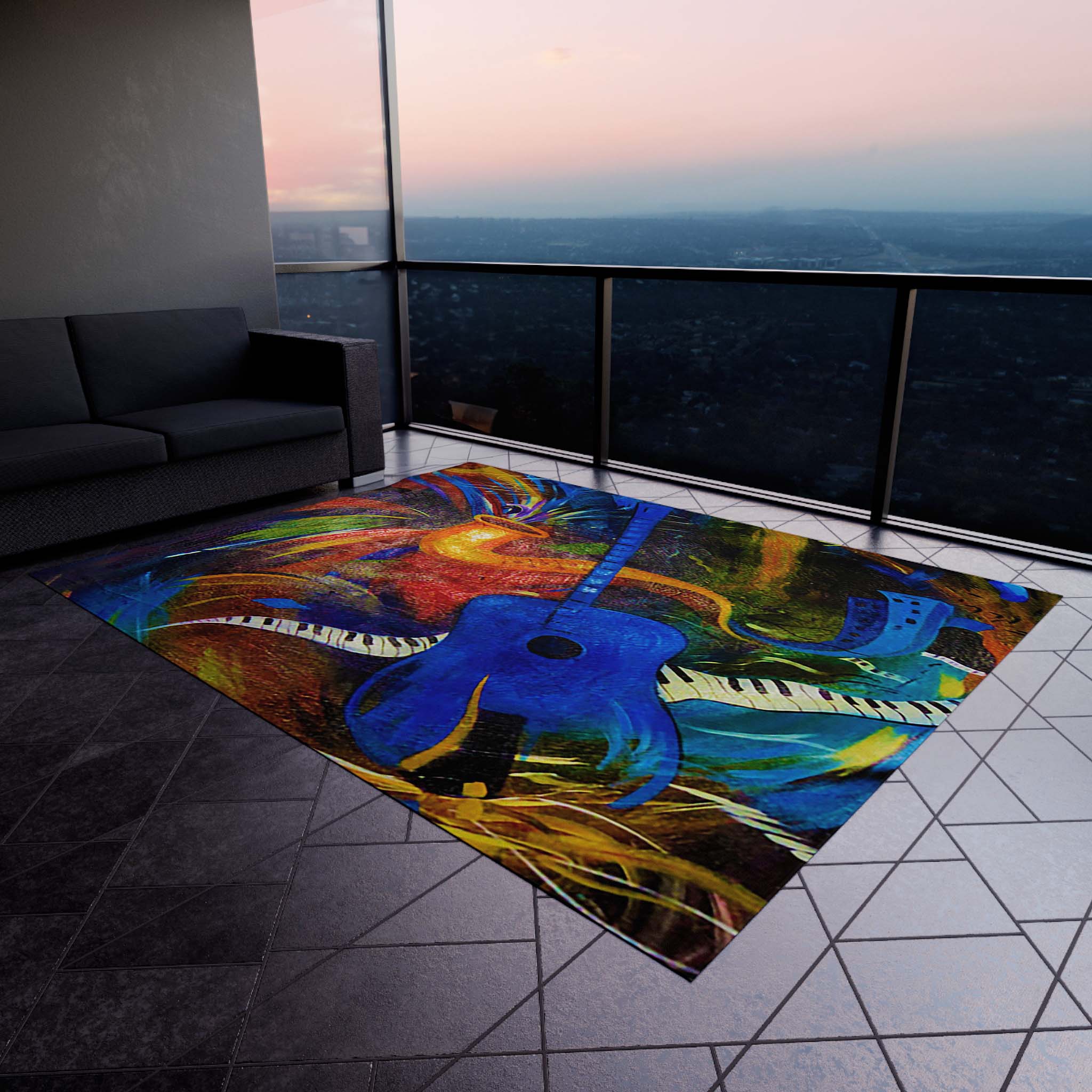 Stylish Tribal Outdoor Rug African Print Carpet Music Art