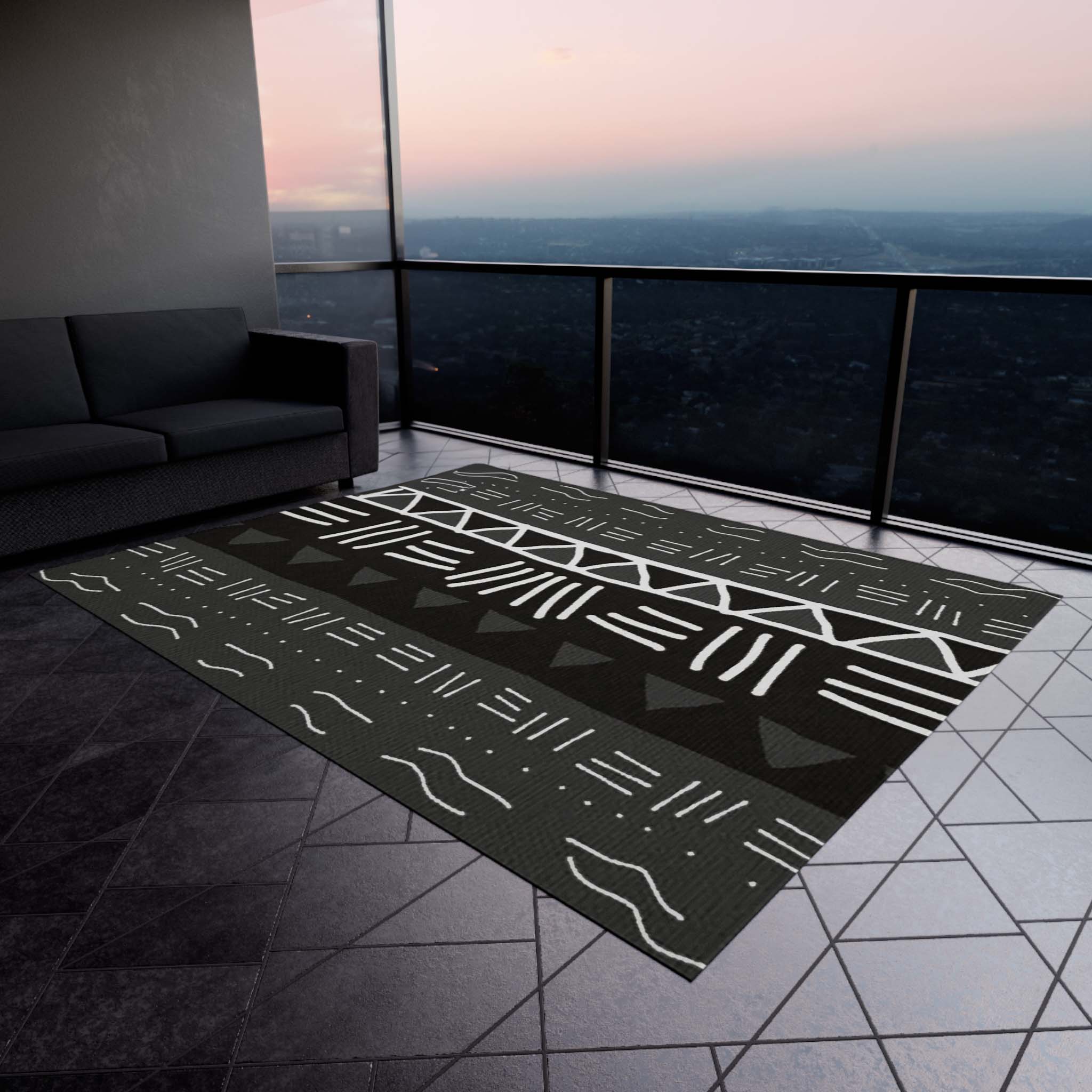 Grey Multicolor Rug Outdoor Carpet Tribal | Stylish