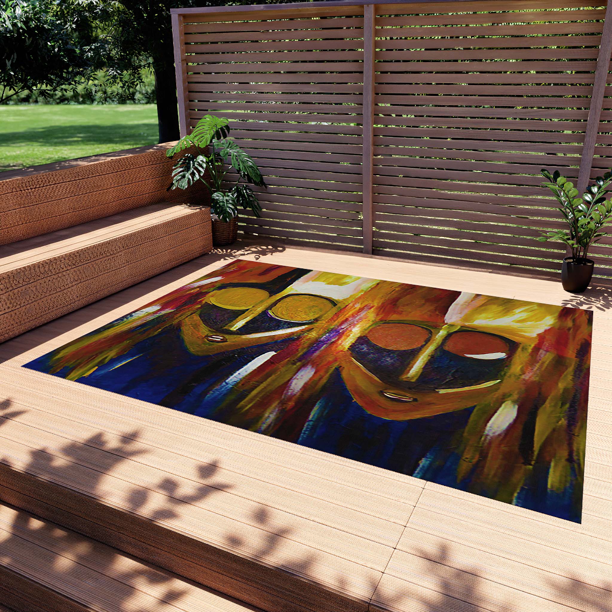 Outdoor Rug Colorful Masquerade Face Ethiopian Carpet