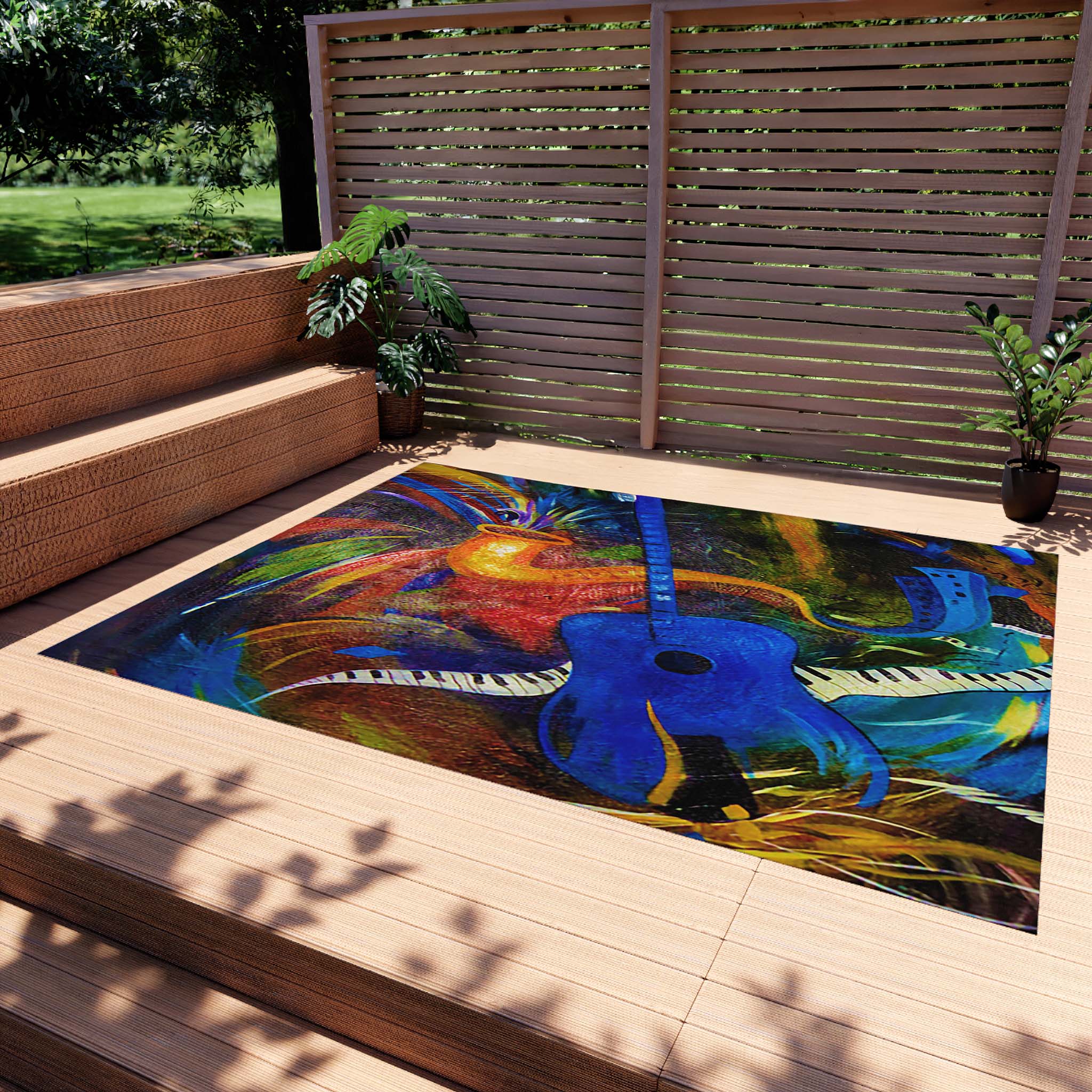 Stylish Tribal Outdoor Rug African Print Carpet Music Art