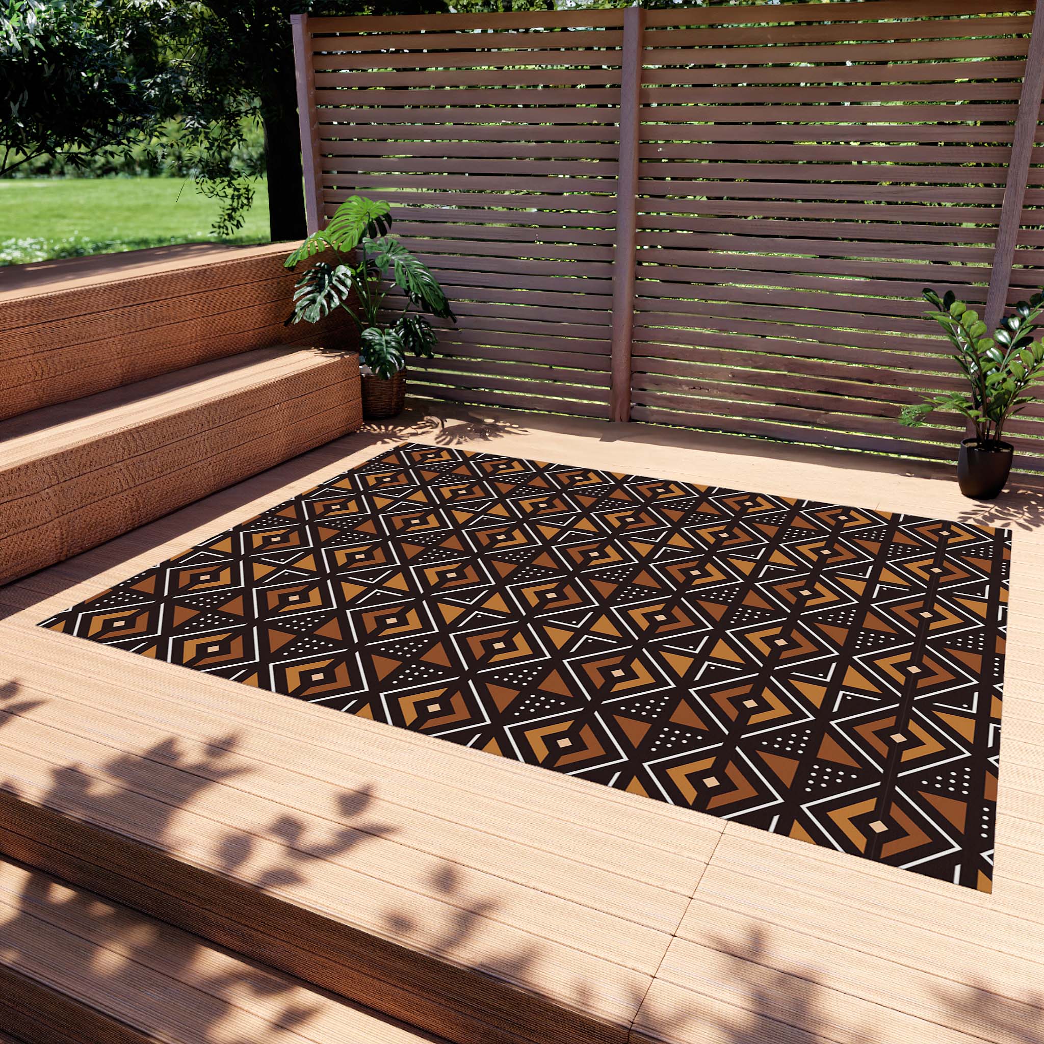 Colorful Habitat Outdoor Rugs African Print Carpet Brown
