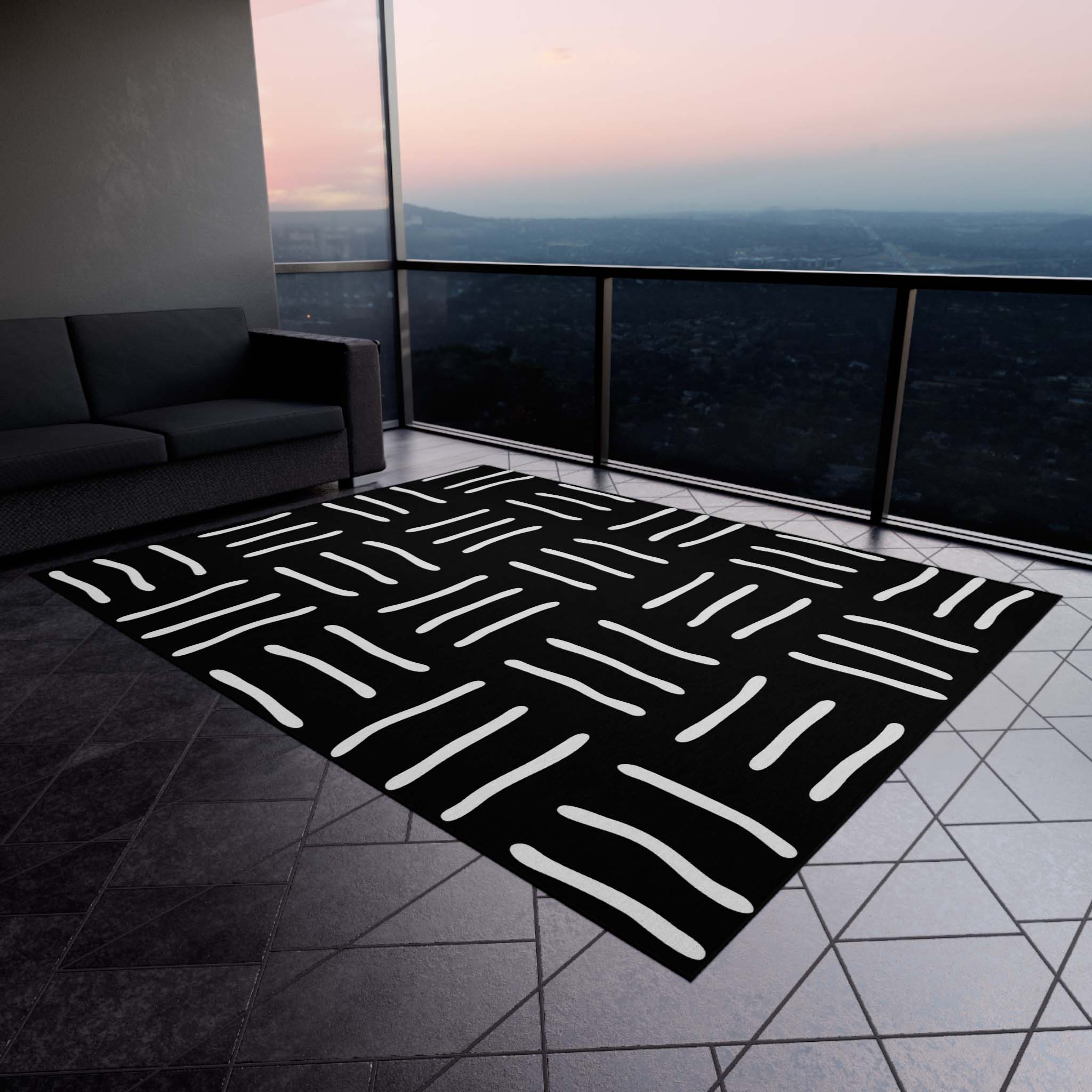 Black and White Outdoor Rug Tribal Exterior Carpet | Enhance