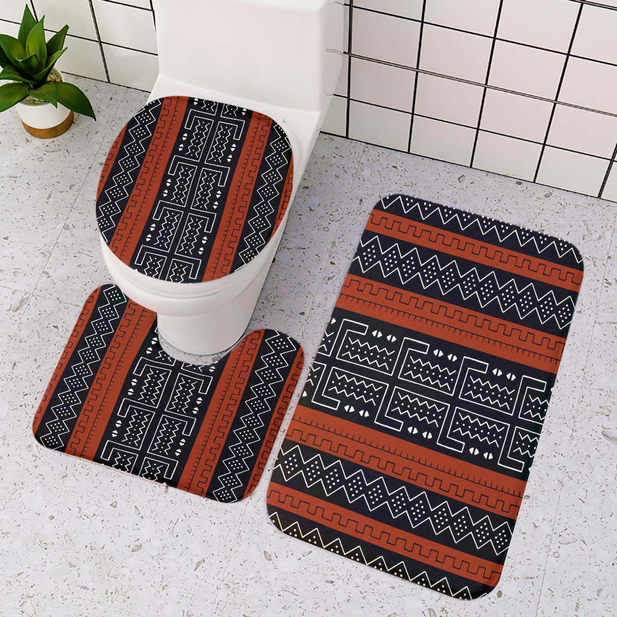 Tribal Bathroom Set African Traditional Print - 4 Piece