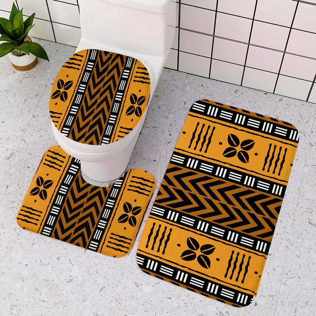 Abstract African Bathroom Sets Tribal Print - 4 Piece
