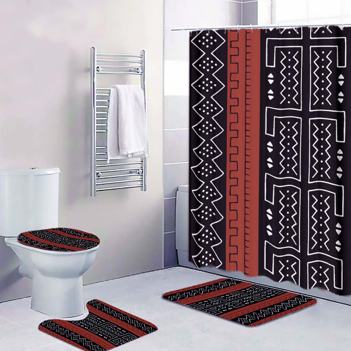 Tribal Bathroom Set African Traditional Print - 4 Piece
