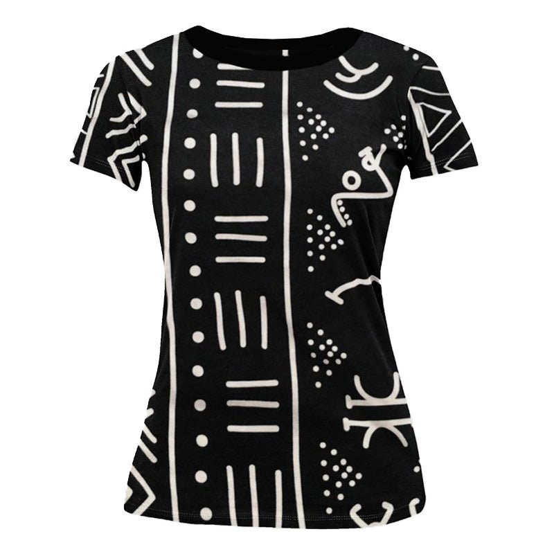 Classic Bogolan Print Women T-shirt - Black and White