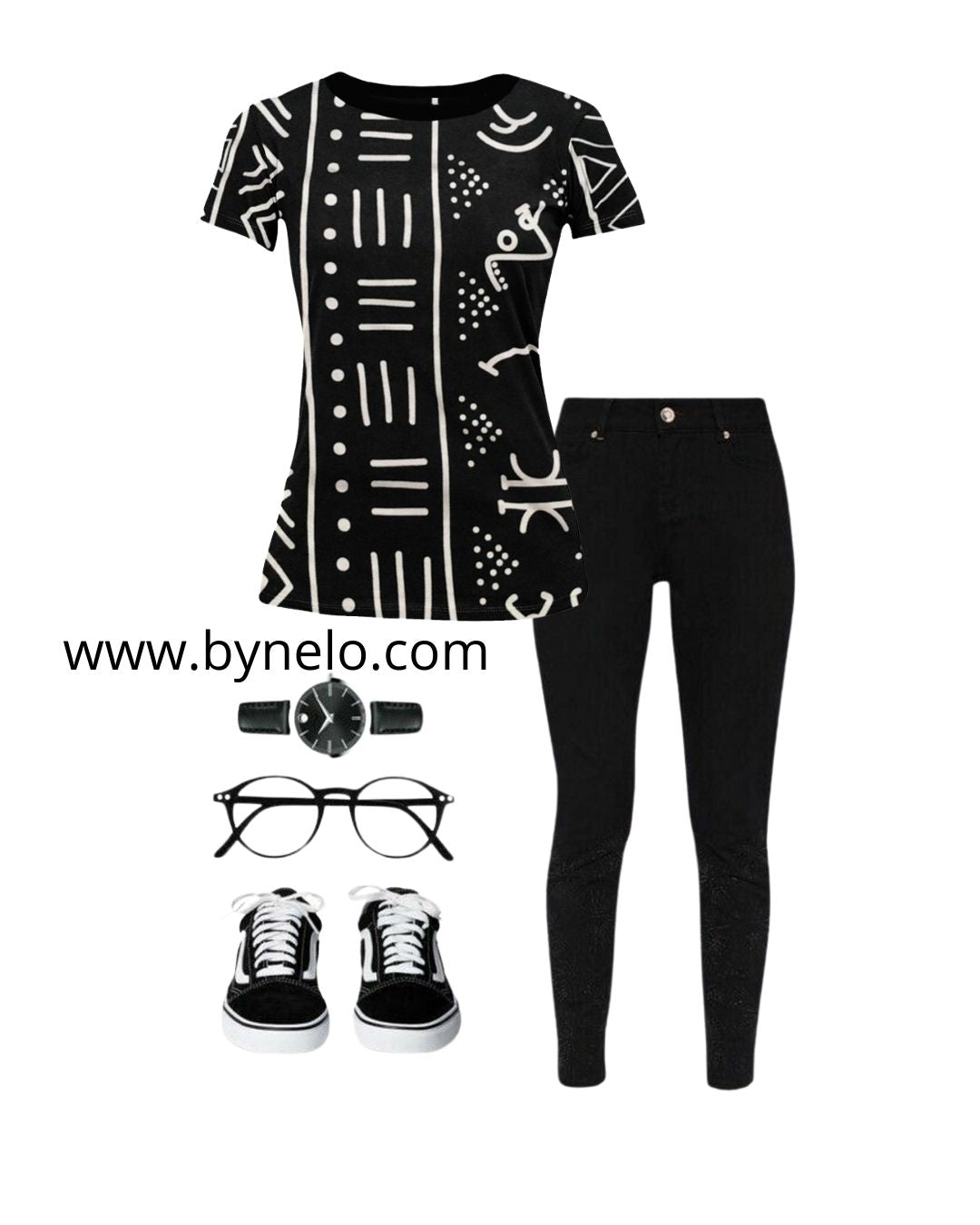 Classic Bogolan Print Women T-shirt - Black and White