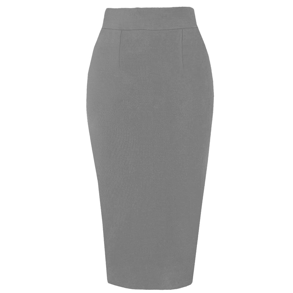 Grey Pencil Skirt Cotton Midi – Sleek Work-to-Weekend