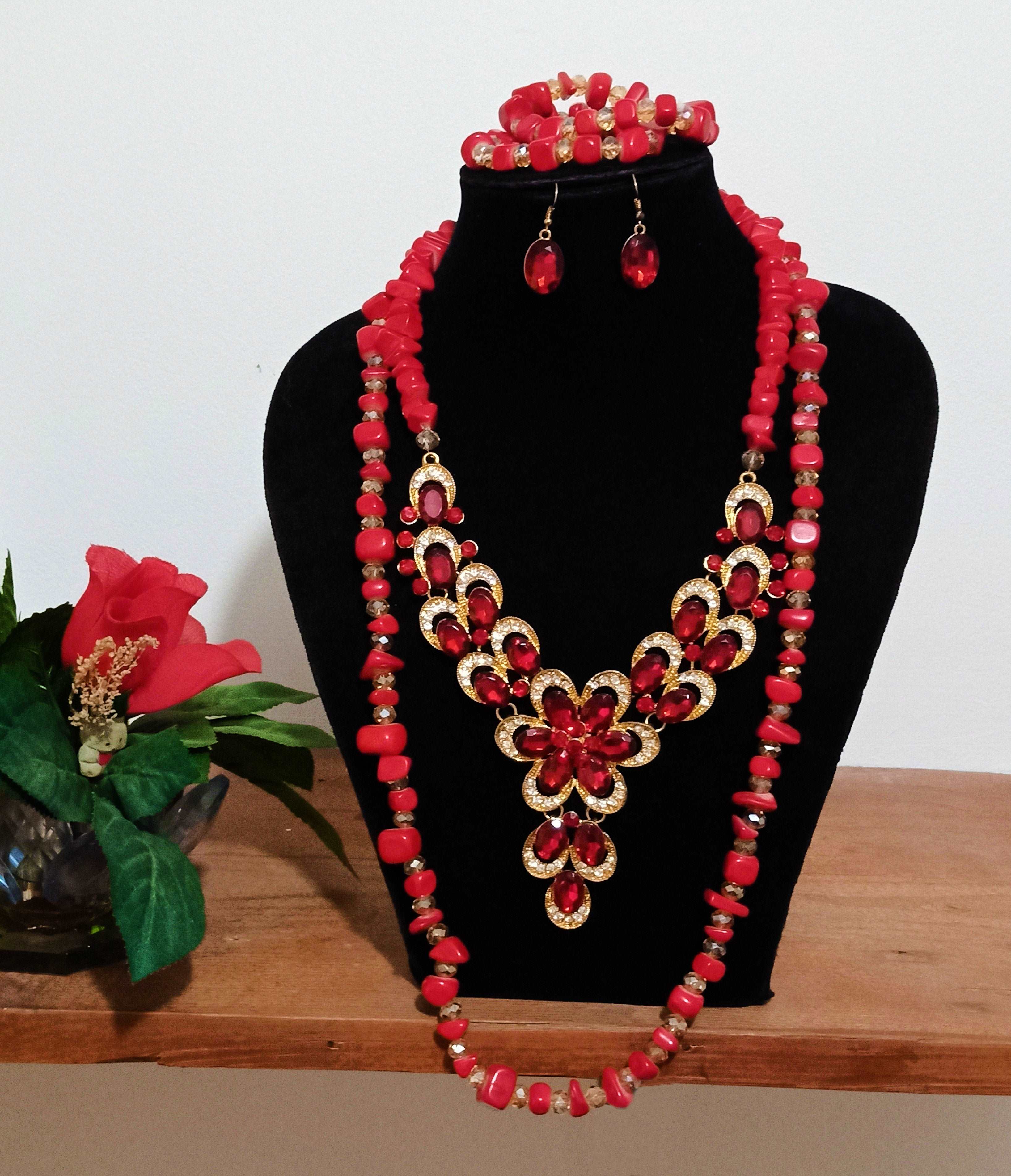 Nigerian African Traditional Necklace | Benin Coral Bead Set 2