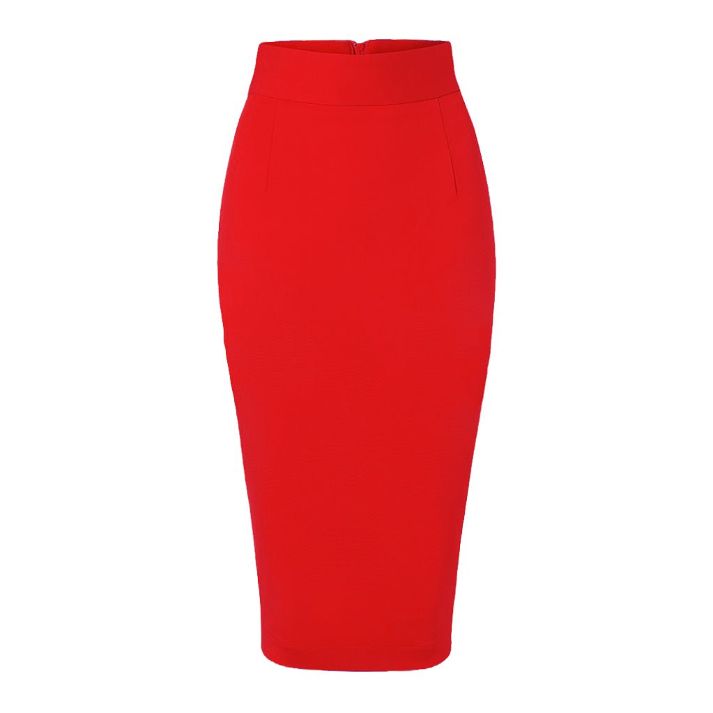 Red Pencil Skirt Midi | Cotton Crepe | Timeless Style