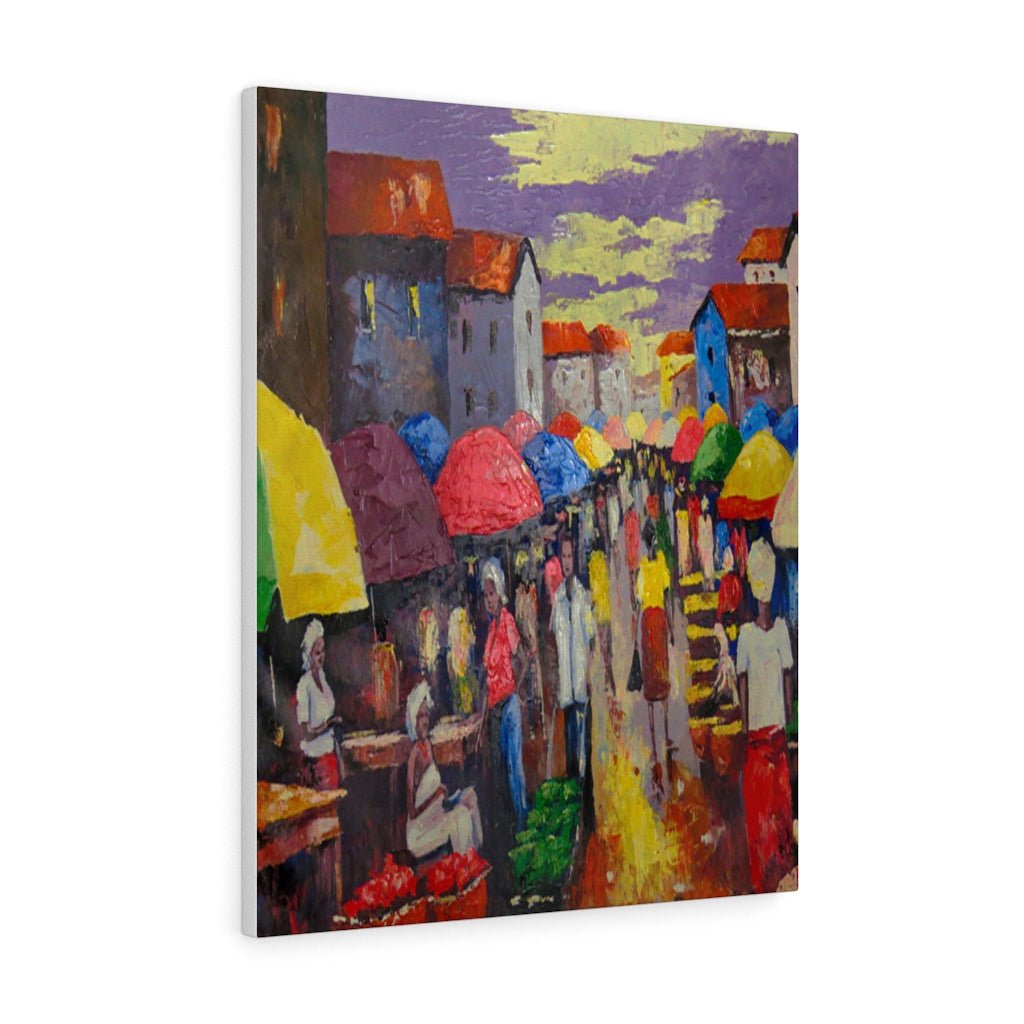 Traditional Wall Art Canvas Painting of an African Market