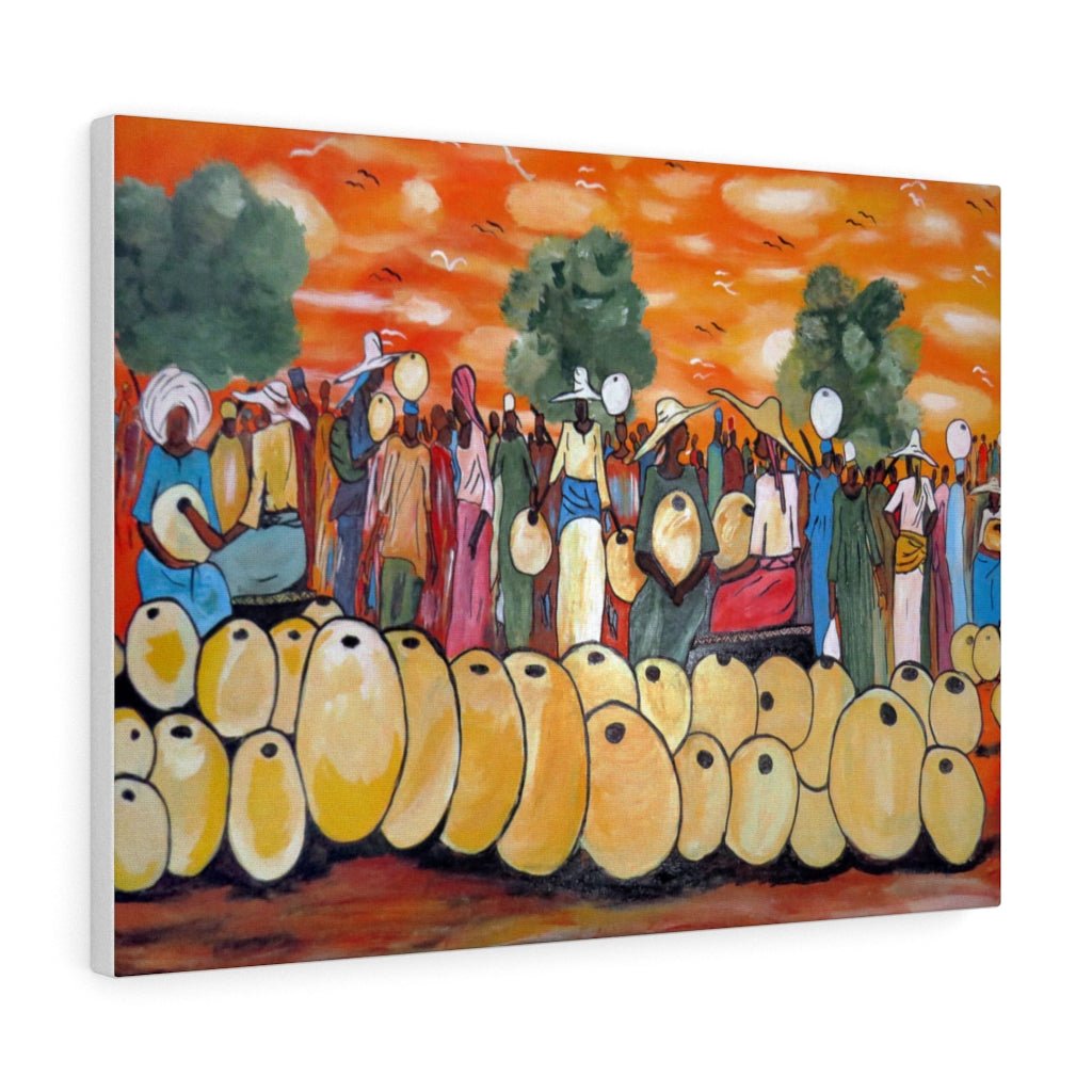 Tribal African Wall Art Canvas Painting of a Local Market