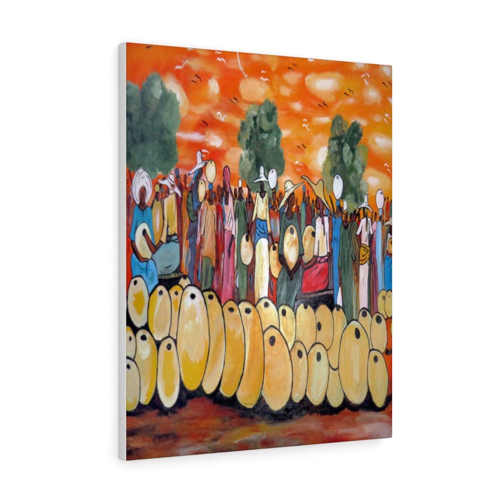 Tribal African Wall Art Canvas Painting of a Local Market