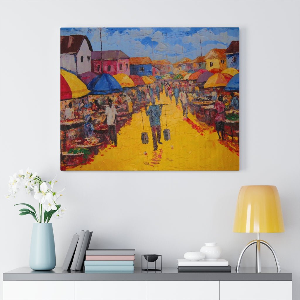 Tribal Wall Art Canvas Painting of an African Market Culture